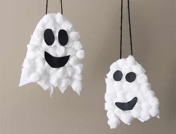 Fluffy Cotton Ball Ghosts