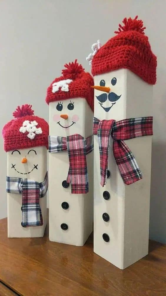 Wood Block Snowman Family