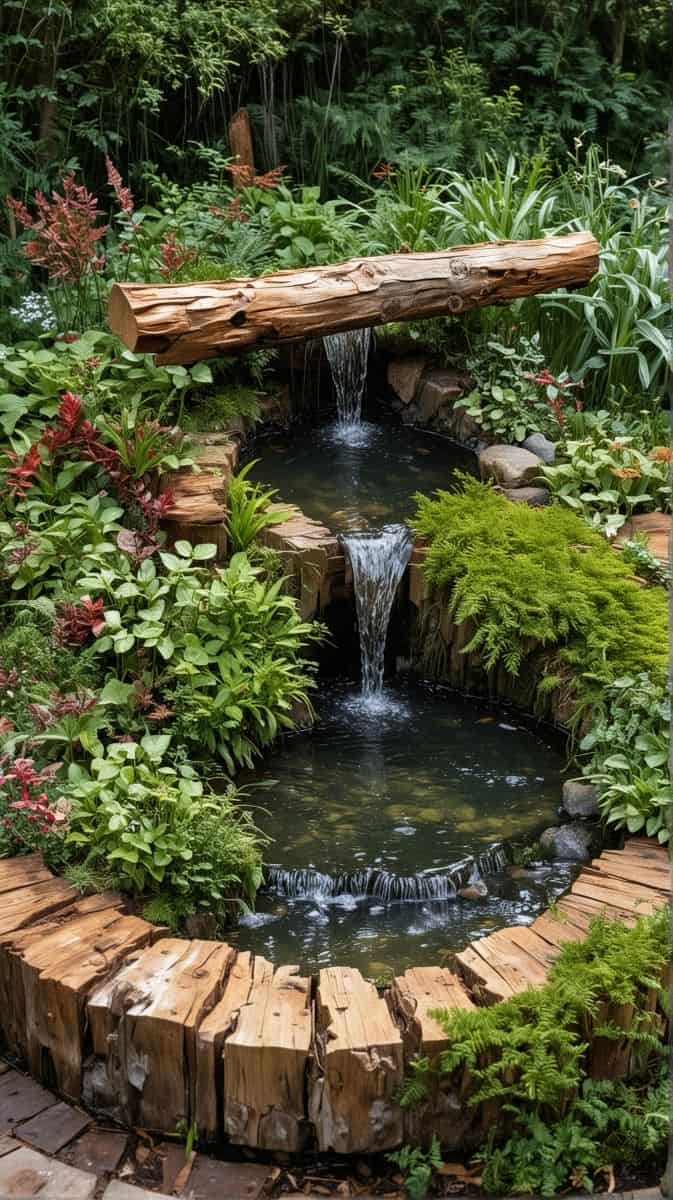 Rustic Log Waterfall Haven