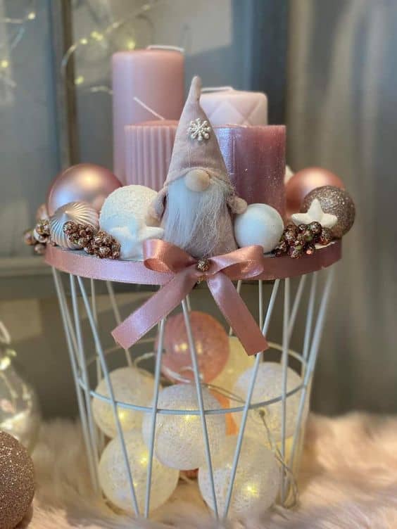 Elegant Pink Bauble Gnome Centerpiece