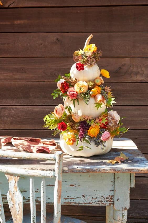 Whimsical Floral Pumpkin Tower