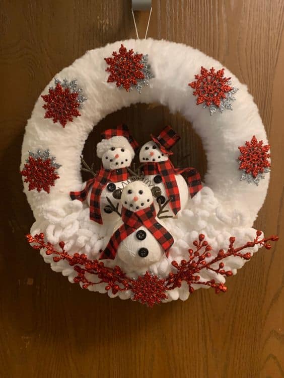 Plaid Family Snowman Wreath