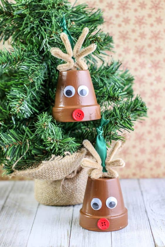 Charming Clay Pot Reindeer Ornaments