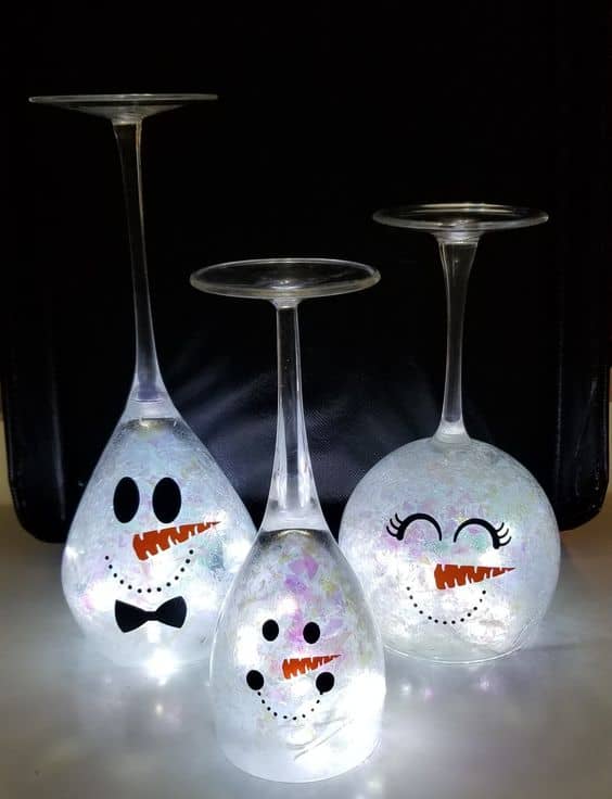 Snowman Wine Glass Luminaries