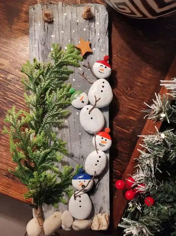 Charming Pebble Snowman Scene