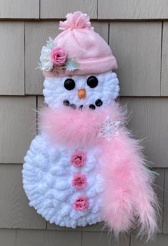 Pink Fluff Snowman Wreath