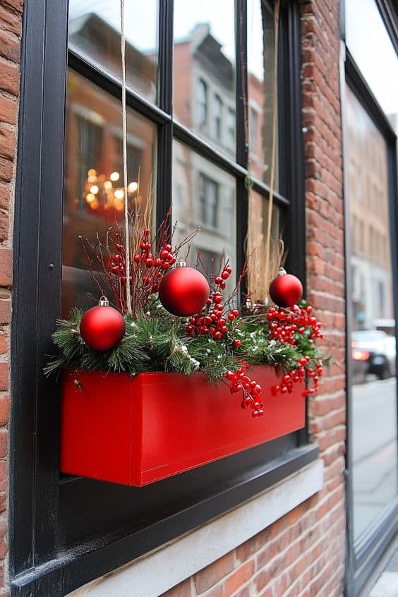 Vibrant Red Ornament Christmas Window Box