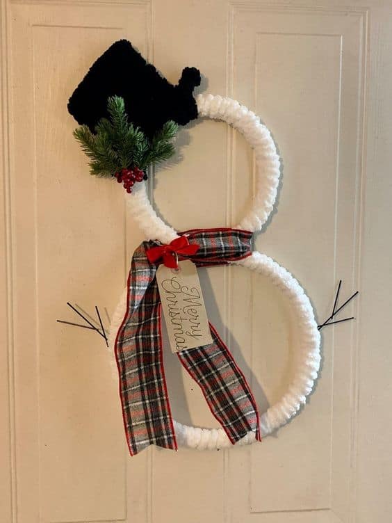 Plaid Ribbon Snowman Wreath