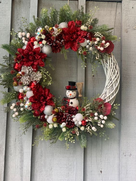 Charming Floral Snowman Wreath