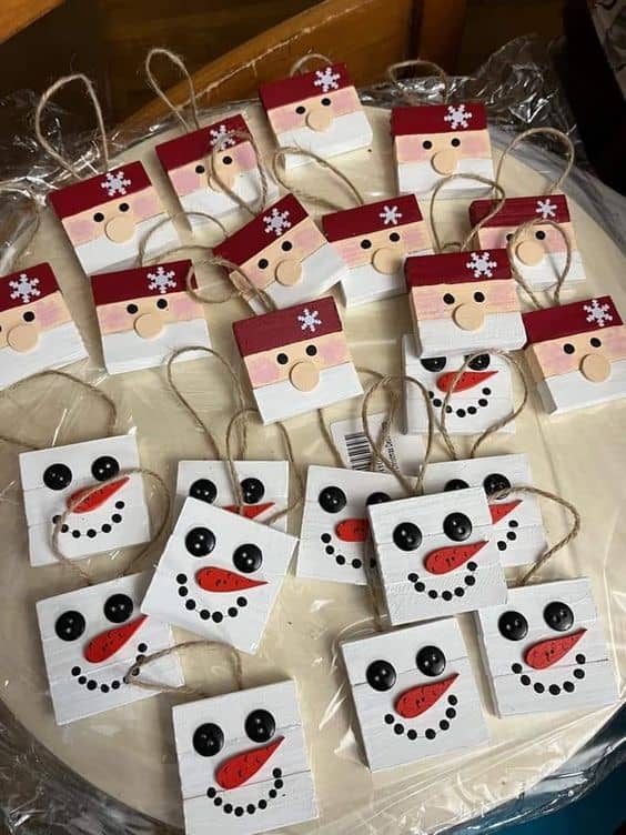 Wooden Block Snowman Ornaments