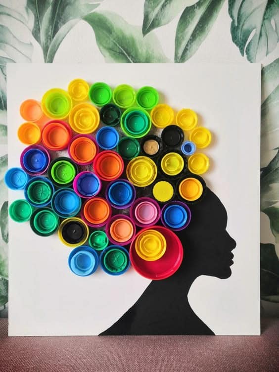 Vibrant Afro Bottle Cap Art