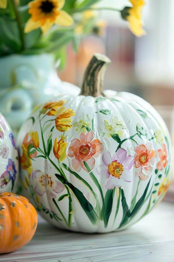 Hand-Painted Floral Pumpkin Beauty