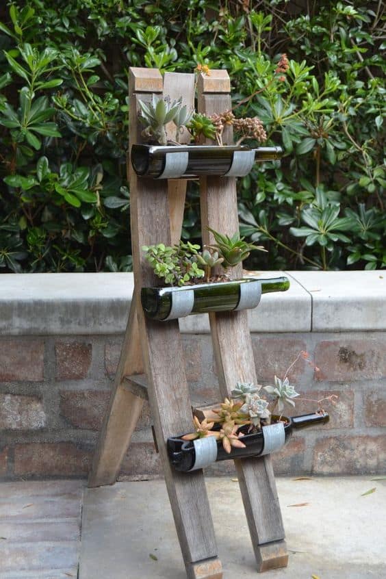 Vintage Bottle Planter Ladder