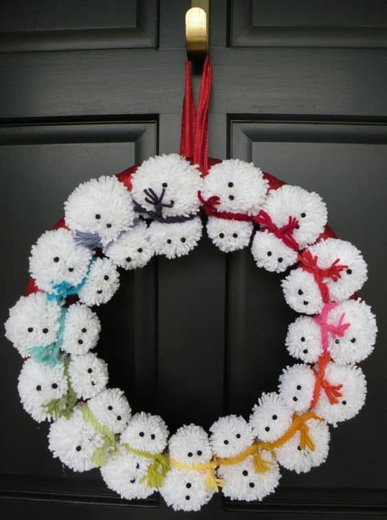 Playful Pom-Pom Snowman Wreath