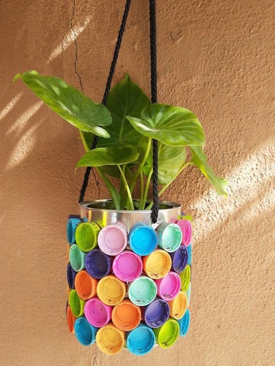 Colorful Bottle Cap Planter