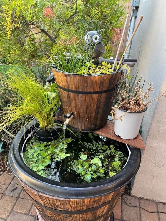 Rustic Barrel Water Garden