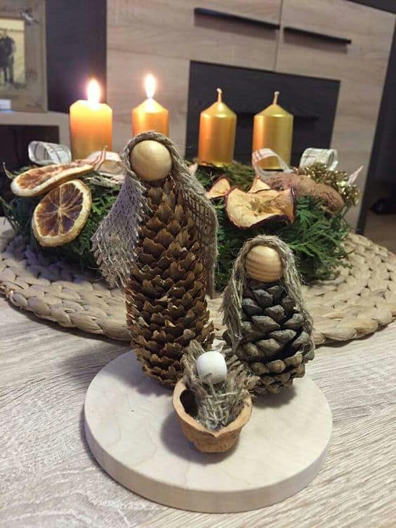 Rustic Pinecone Nativity Scene