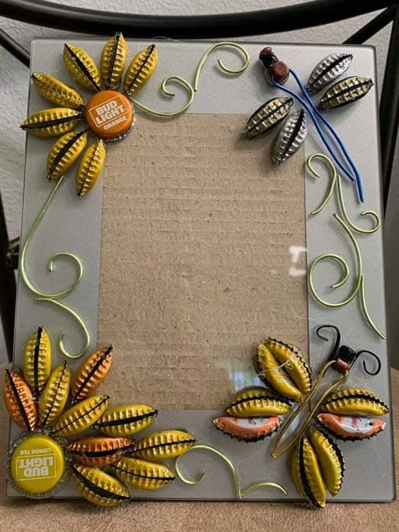 Floral Bottle Cap Picture Frame