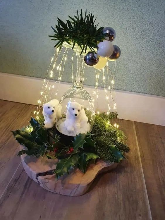 Enchanting Polar Bear Wine Glass Display