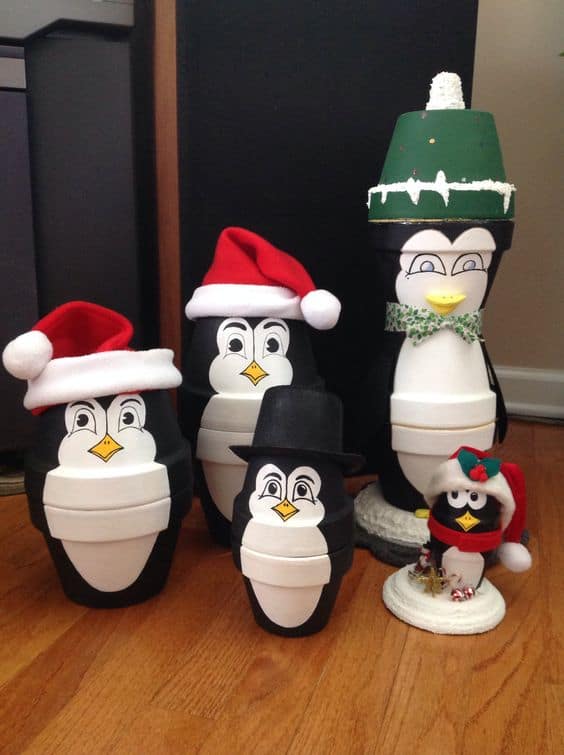 Adorable Penguin Family Clay Pots