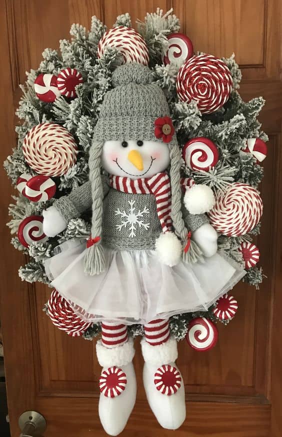 Sweet Peppermint Snowman Wreath