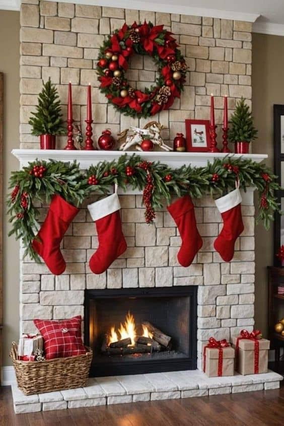 Classic Red and Green Mantel Magic