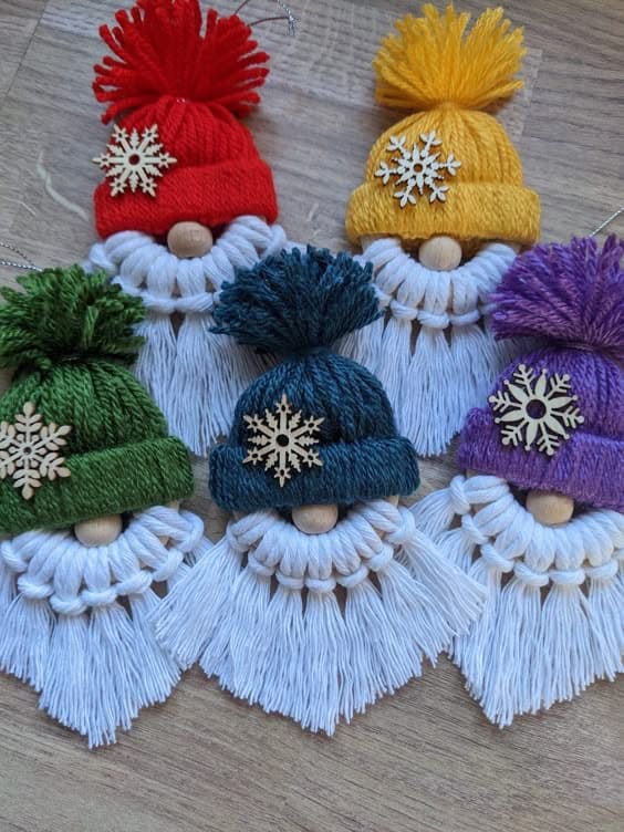 Vibrant Yarn Gnome Ornaments