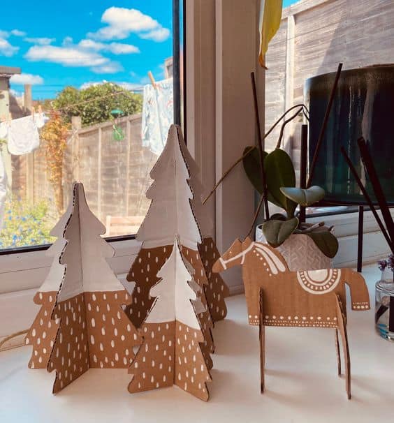 Whimsical Cardboard Forest and Reindeer