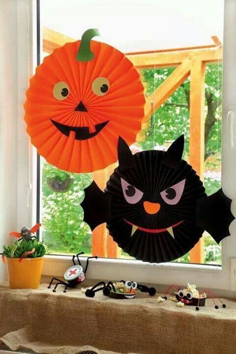 Charming Pumpkin and Bat Window Hangings