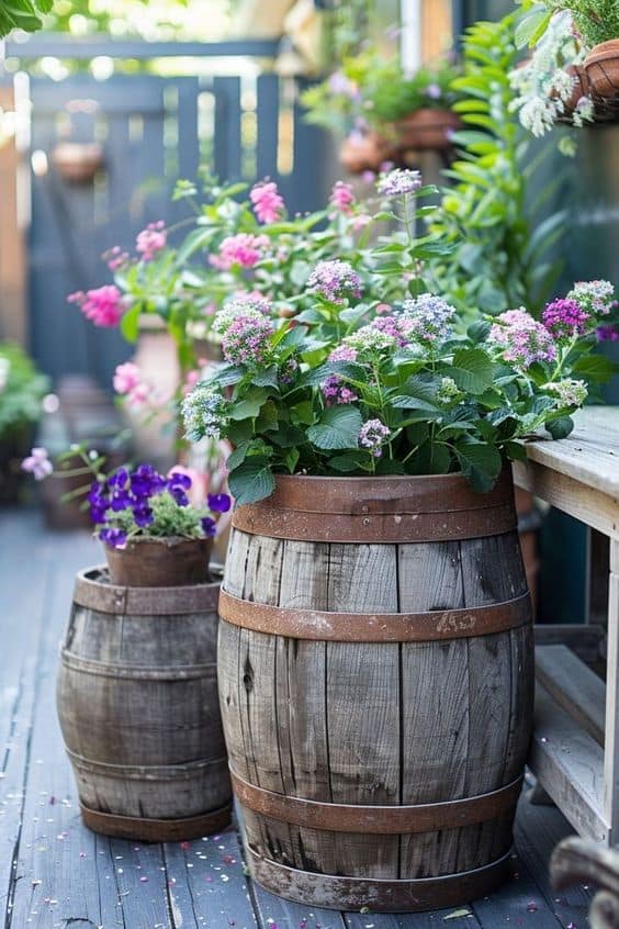 Rustic Barrel Planters