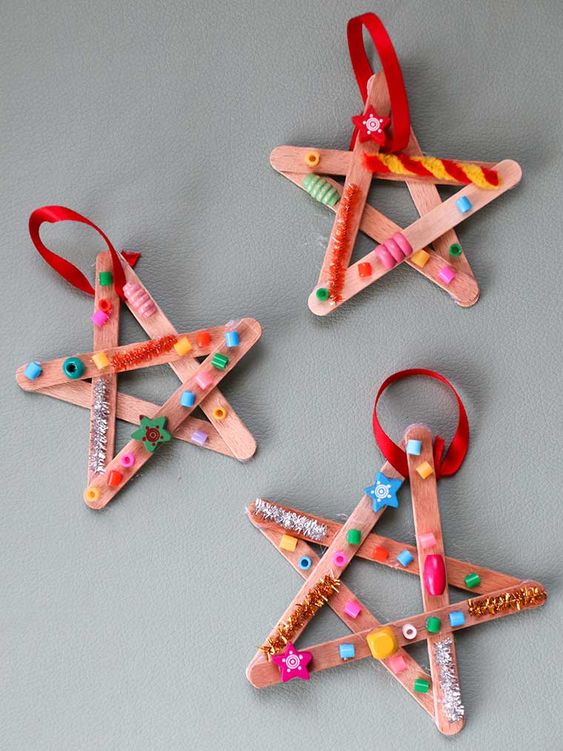 Colorful Beaded Star Popsicle Ornaments