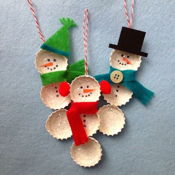 Bottle Cap Snowman Ornaments