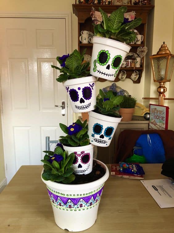 Colorful Sugar Skull Tower Planter