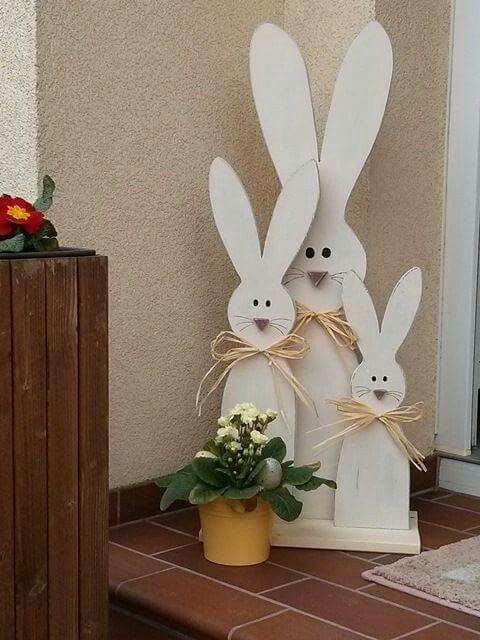 Charming Wooden Bunny Family Display