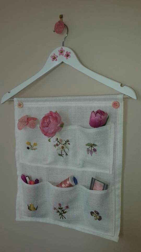 Floral Embroidered Pocket Organizer Hanger