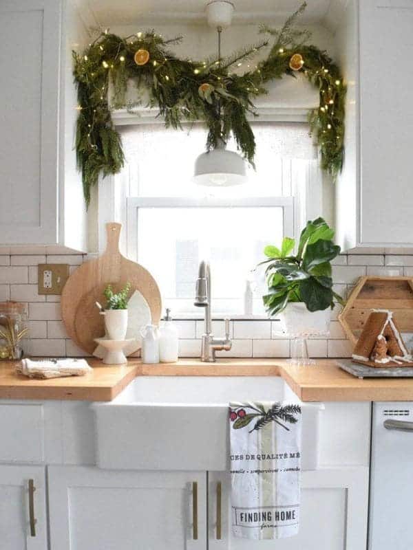 Natural Greenery Christmas Kitchen Window Display