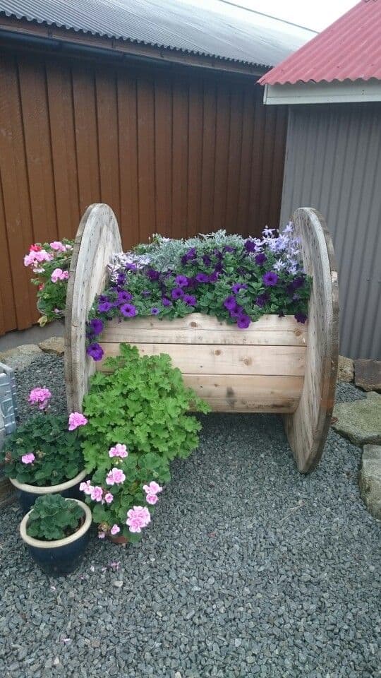 Repurposed Cable Spool Raised Planter