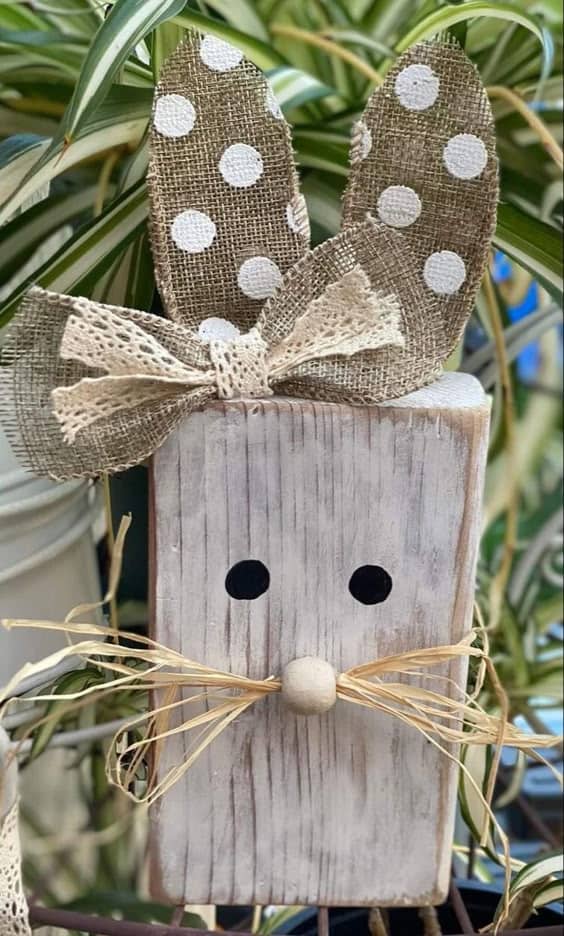 Rustic Bunny Block Decor