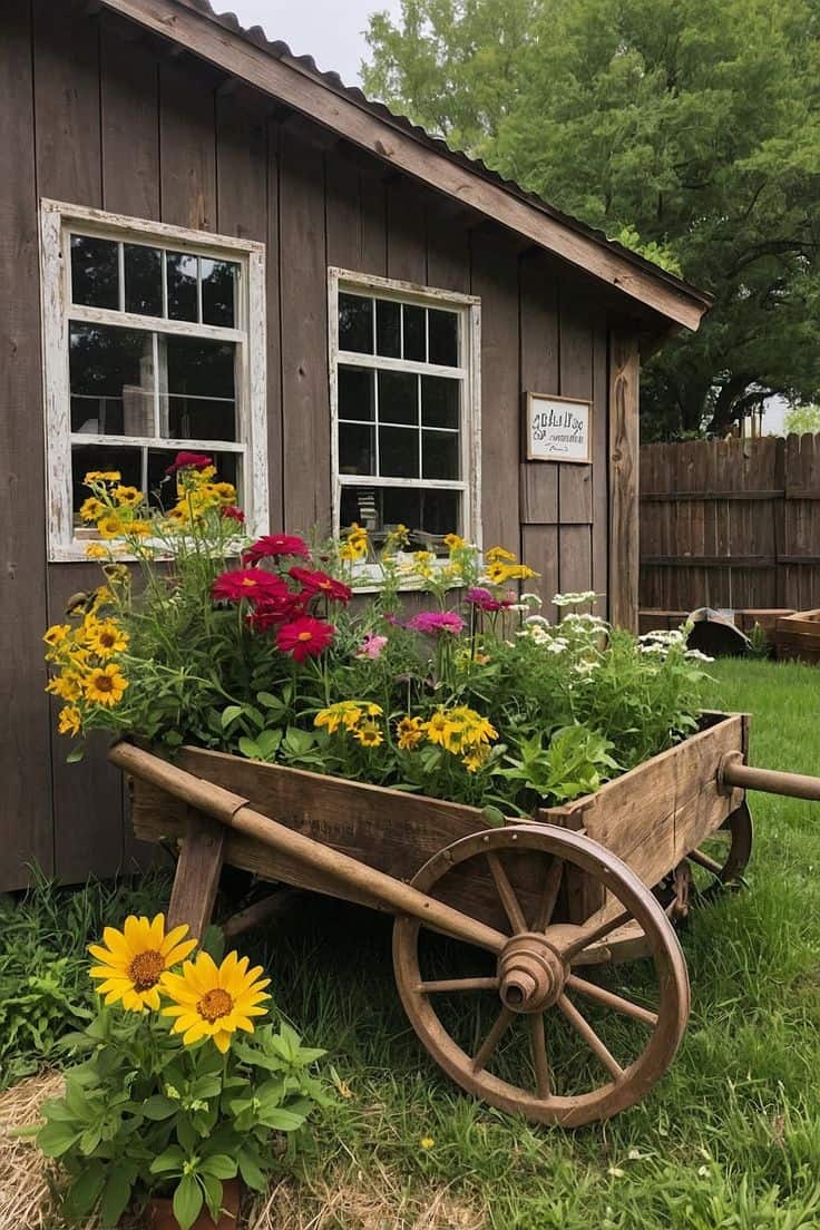 Rustic Wheelbarrow Raised Flower Bed