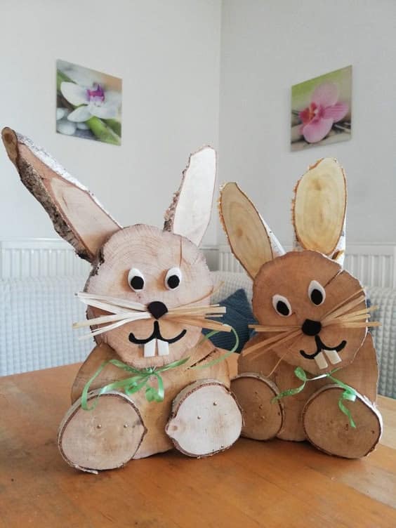 Rustic Wooden Bunny Duo