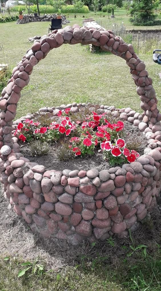 Stone Basket Raised Flower Bed