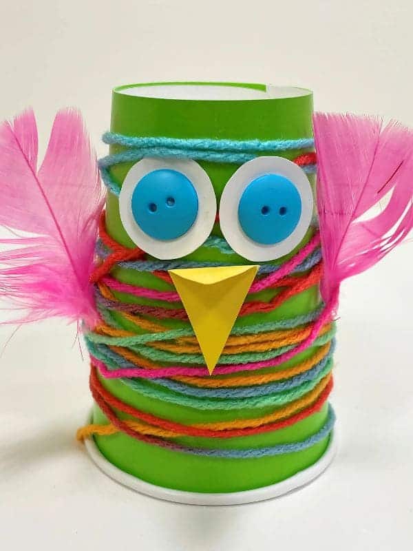 Vibrant Feathered Owl Paper Cup Craft