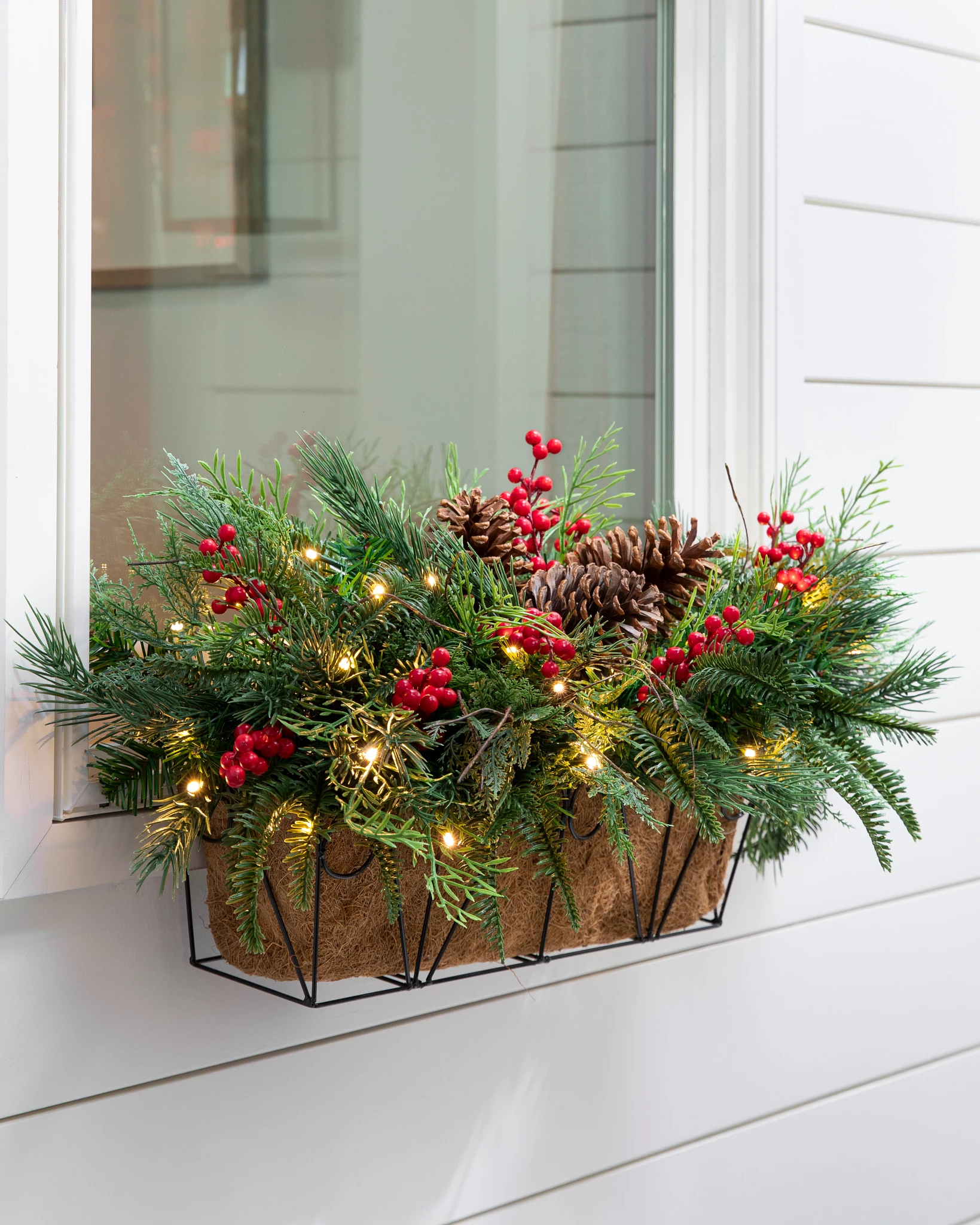 Glowing Lantern Evergreen Christmas Window Box