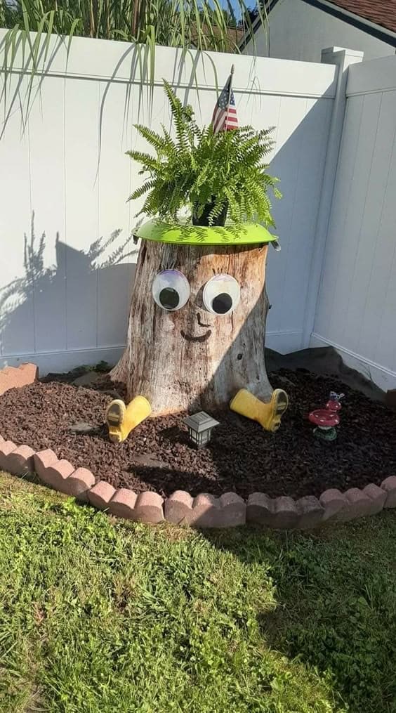 Whimsical Tree Stump Planter