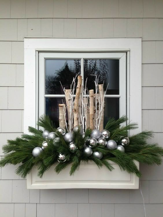 Silver Frosted Birch Christmas Window Box