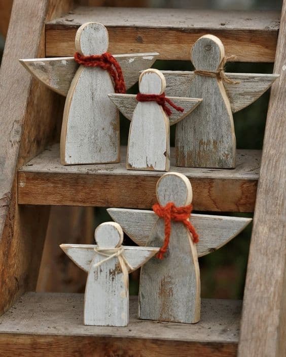 Rustic Wooden Angel Family