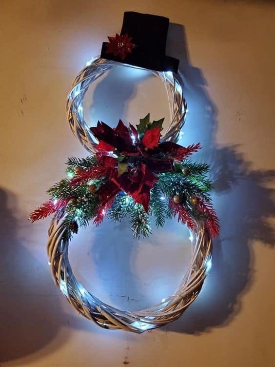 Illuminated Holiday Snowman Wreath