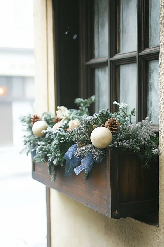 Frosted Pinecone and Pearl Christmas Window Box