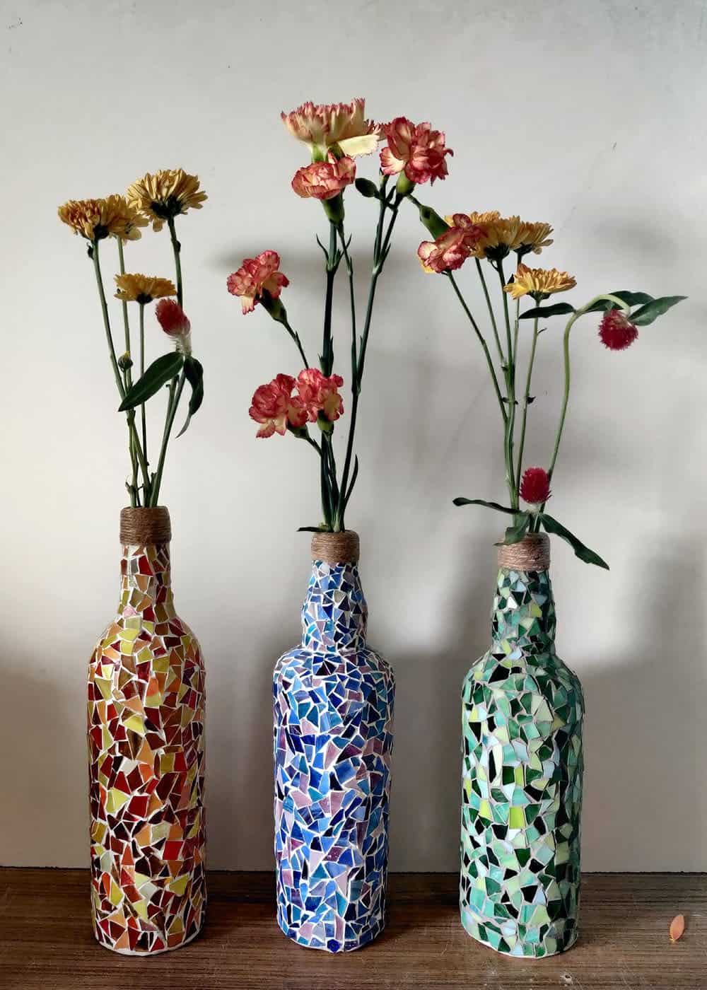 Colorful Mosaic Glass Bottle Vases