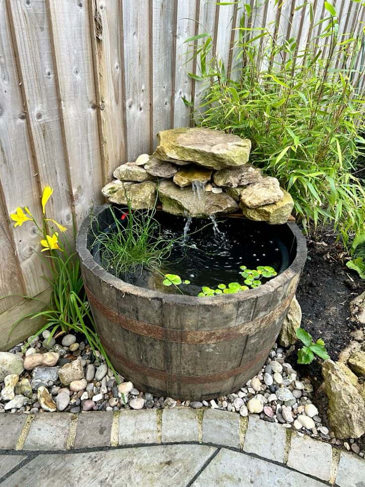 Rustic Barrel Waterfall Garden